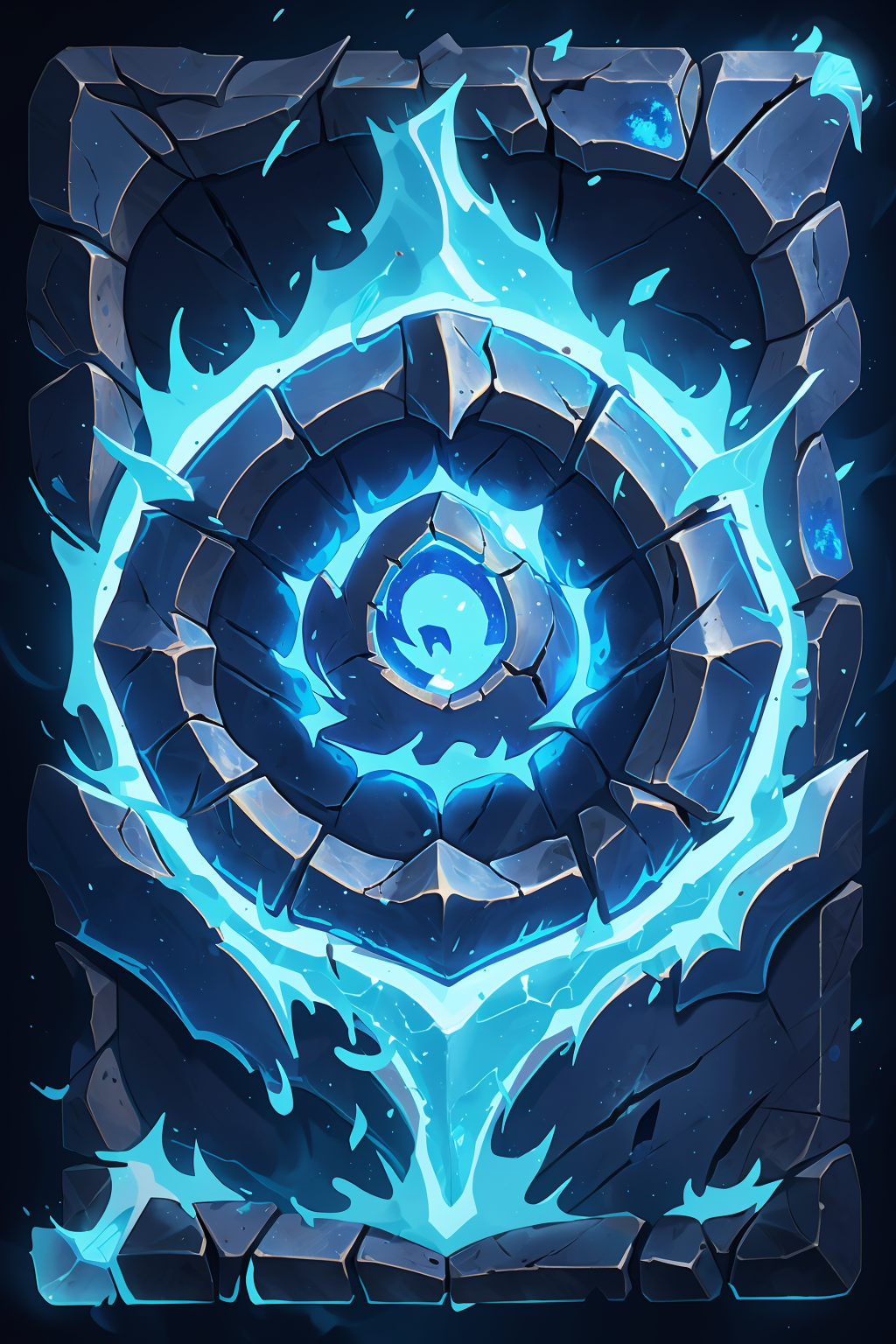 16033-762222473-Concept Art, Game Cards, Western Magic Style, Stone relief, no_humans, Glow, Frame, Crack, Solo, Border, Fire, open_mouth, blue_.png